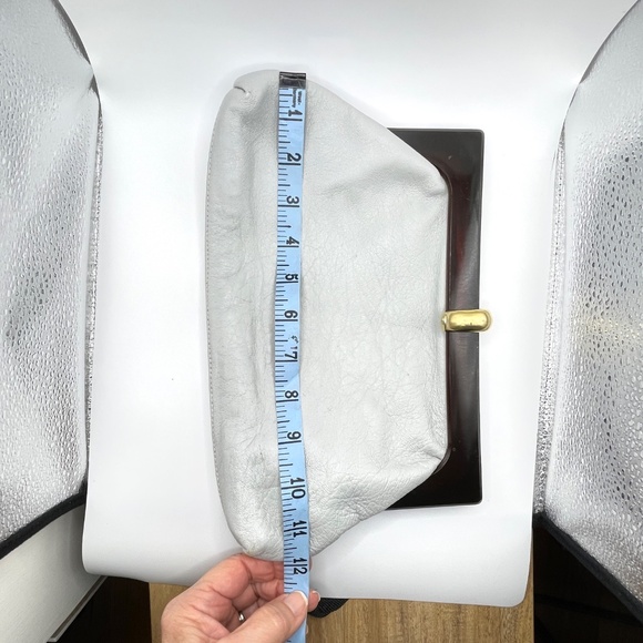 Italian Leather Lt Gray Lucite Clutch Purse Handbag Vintage - Picture 12 of 16